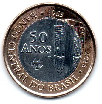 2015 - 1 Real - Comemorativa 50 Anos Banco Central - Moeda Brasil - C/ Danos