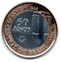 2015 - 1 Real - Comemorativa 50 Anos Banco Central - Moeda Brasil - C/ Danos