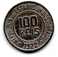1922 - 100 Réis - Moeda Brasil - Polida