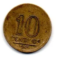 1945 - 10 Centavos - COM Sigla OM no Anverso - Moeda Brasil