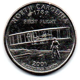 Estados Unidos - 2001P - 25 Cents - North Carolina - State Quarter Dollar
