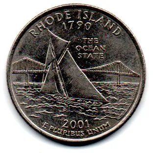 Estados Unidos - 2001D - 25 Cents - Rhode Island - State Quarter Dollar - MBC