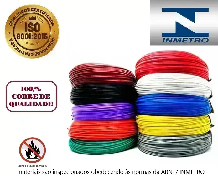 Cabo Flexível 10 mm 1 Metros HEPR 1KV Certificado inmetro 100% cobre