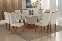 Mesa 8 Cadeiras Larissa 135x135 MDF com vidro