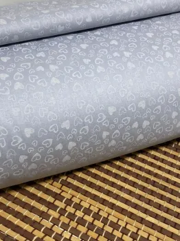 TECIDO TRICOLINE CORAÇOES CINZA