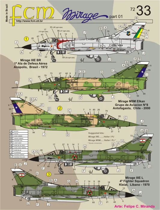 Decalque FCM Mirage III Brasil, Chile Libano 1/72 72033 Plastimodelismo - Petrohobby