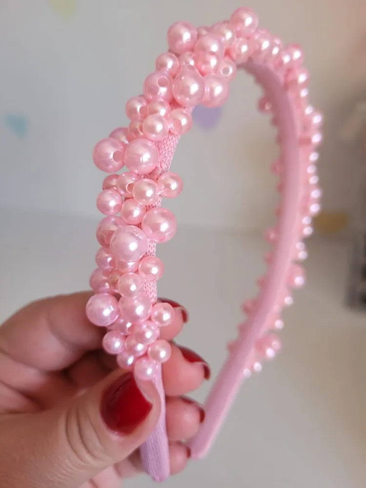 Tiara Pérolas Rosa Bebê