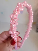 Tiara Pérolas Rosa Bebê