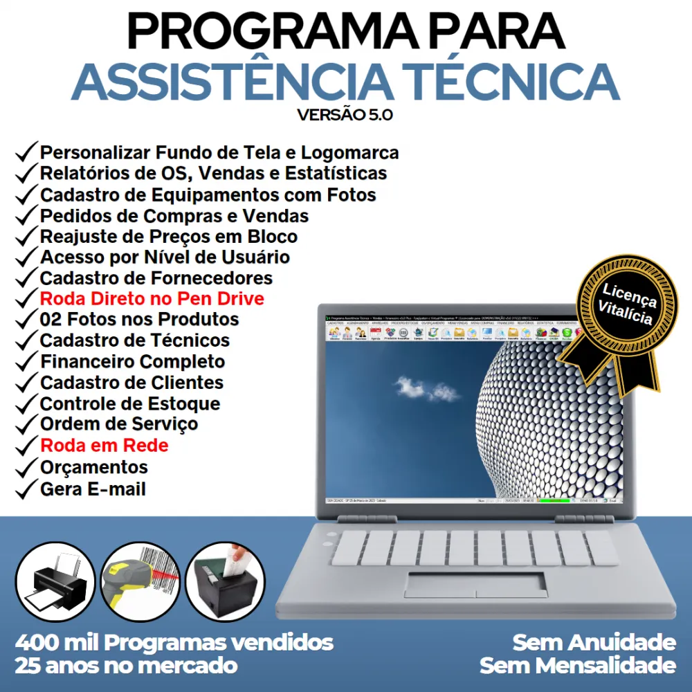Programa Ordem de Serviço Assistência Técnica, Vendas, Estoque e Financeiro v5.0 Plus - FpqSystem