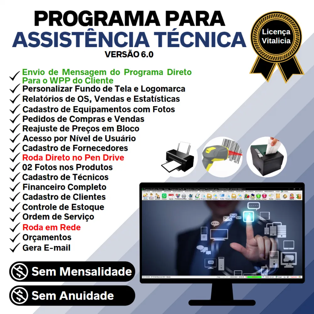 Programa Ordem de Serviço Assistência Técnica, Vendas, Estoque e Financeiro v6.0 Plus + WhatsApp - FpqSystem