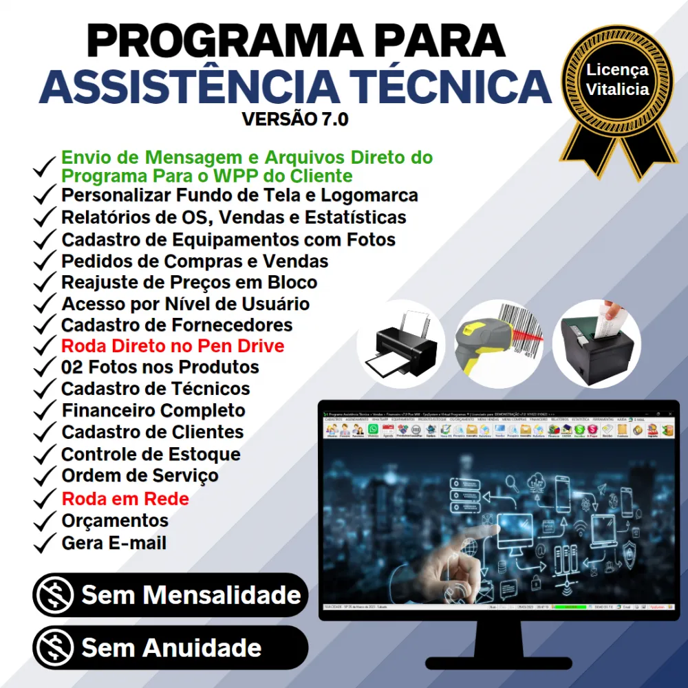 Programa Ordem de Serviço Assistência Técnica, Vendas, Estoque e Financeiro v7.0 Plus + WhatsApp - FpqSystem