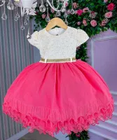 Vestido Festa Coral/Off-White Menina Bonita