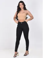 Calça Jeans Skinny Preta Feminina Sem Bolso Bastante Lycra Cintura Alta - Foto 2