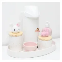 Coelha + Coração - Kit Higiene Poá - 6 peças - Bandeja Oval - Foto 2