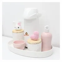 Coelha + Coração - Kit Higiene Poá - 6 peças - Bandeja Oval - Foto 3