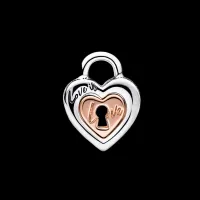 Berloque separador coracao divisivel com cadeado dois tons – Inspiração Pandora - Foto 2
