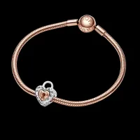 Berloque separador coracao divisivel com cadeado dois tons – Inspiração Pandora - Foto 3