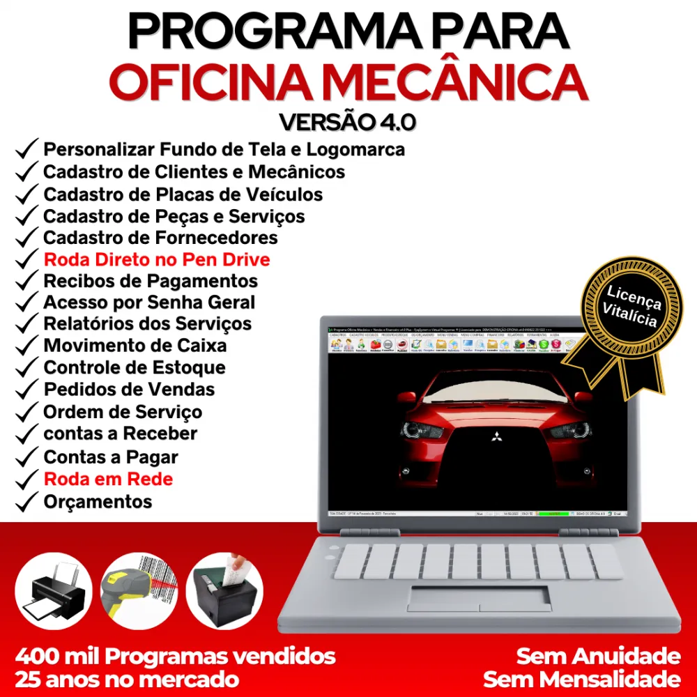 Programa OS Oficina Mecânica, Vendas, Controle de Estoque e Financeiro v4.0 - FpqSystem