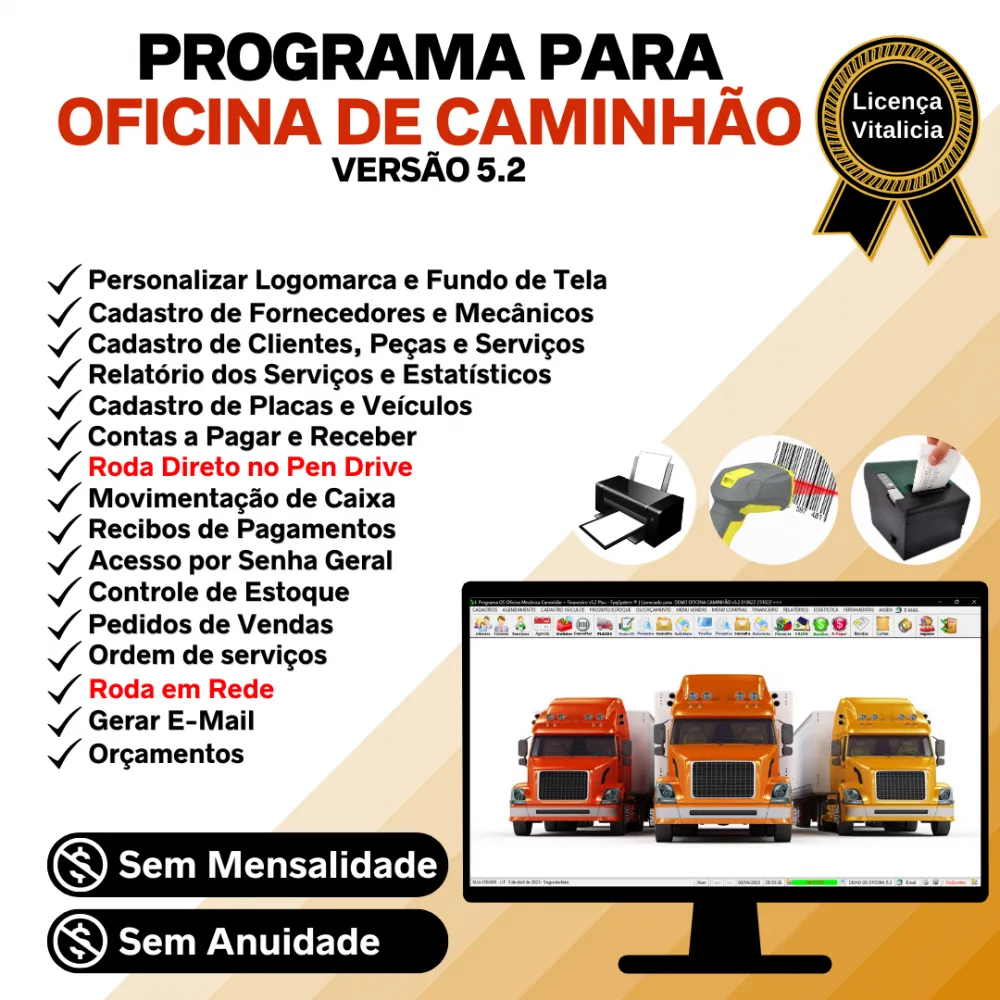 Programa OS Oficina Mecânica Caminhão com Check List, Vendas, Estoque e Financeiro v5.2 Plus - FpqSystem