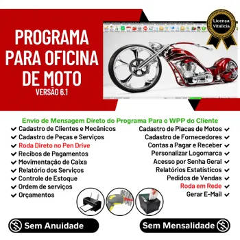 Programa OS Oficina Mecânica Moto com Check List, Vendas, Estoque e Financeiro v6.1 Plus +