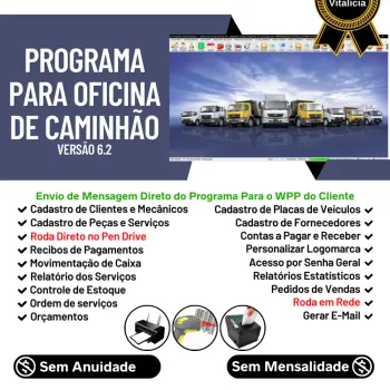 Programa OS Oficina Mecânica Caminhão com Check List, Vendas, Estoque e Financeiro v6.2 Plus +