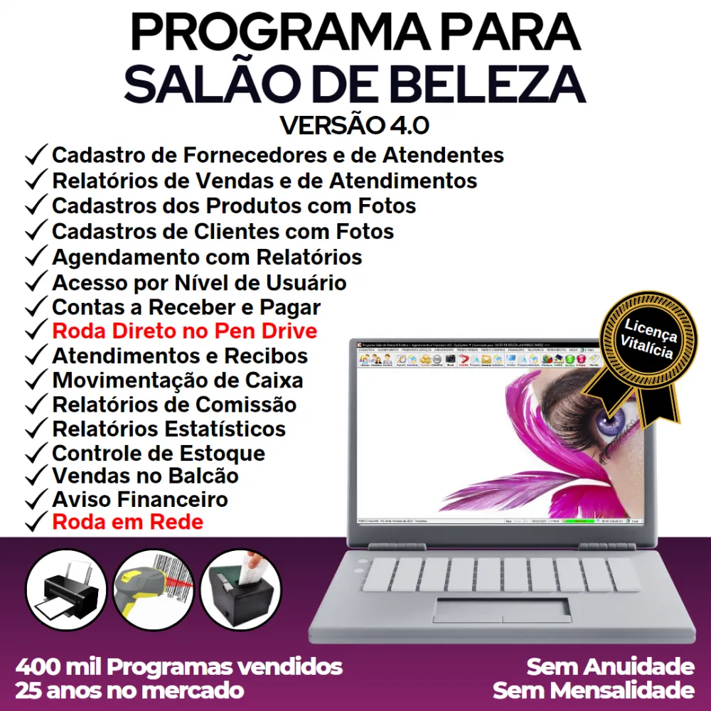 Programa Salão de Beleza, Agendamento, Vendas e Financeiro v4.0 Plus - FpqSystem