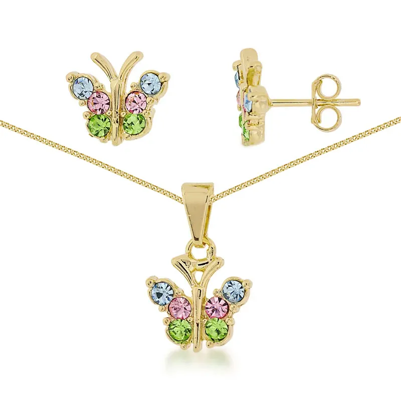 Conjunto de brincos e colar com pingente        CJF00740 Imagem