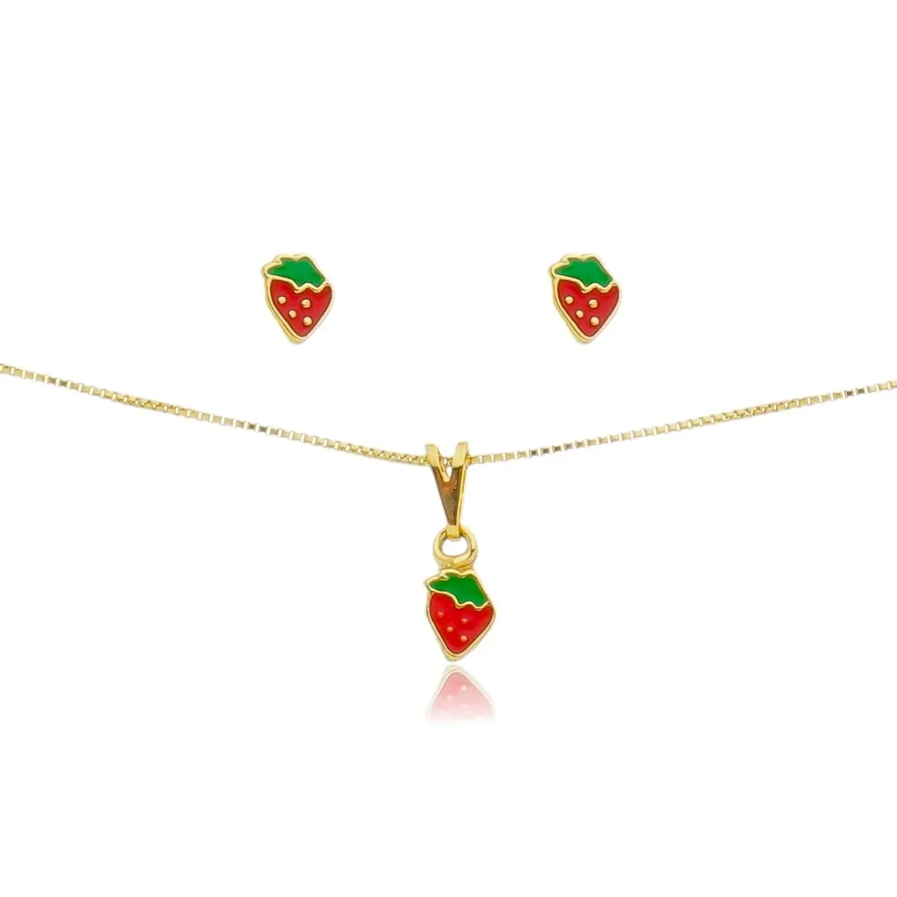 Conjunto de brincos e colar com pingente        CJI-00001 Imagem