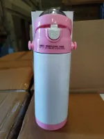 SQUEEZE INFANTIL 350ML BRANCA TAMPAS ROSA OU AZUL TERMICO SUBLIMATICO INOX COM ALÇA TIRA COLO - Foto 4