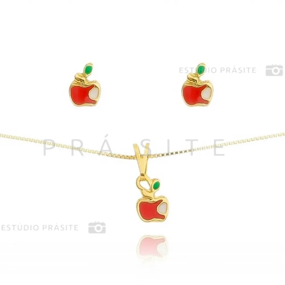 Conjunto de brincos e colar com pingente       CJI-00017 Imagem