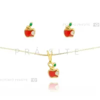 Conjunto de brincos e colar com pingente       CJI-00017