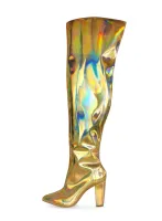 Bota Over the Knee Simaria Metalizado Holográfico Ouro com Numeração Especial