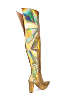 Bota Over the Knee Simaria Metalizado Holográfico Ouro com Numeração Especial - Foto 2