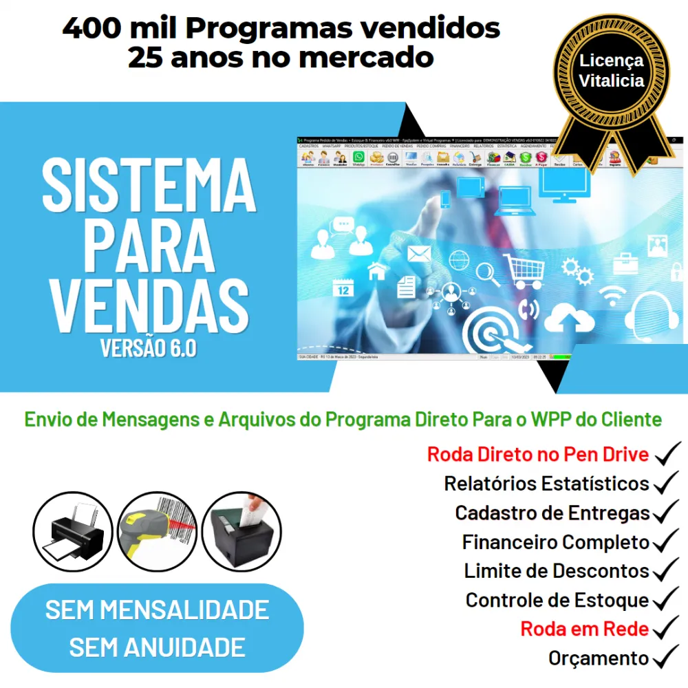 Sistema Controle de Estoque, Pedido de Vendas e Financeiro v6.0 PLUS + WHATSAPP