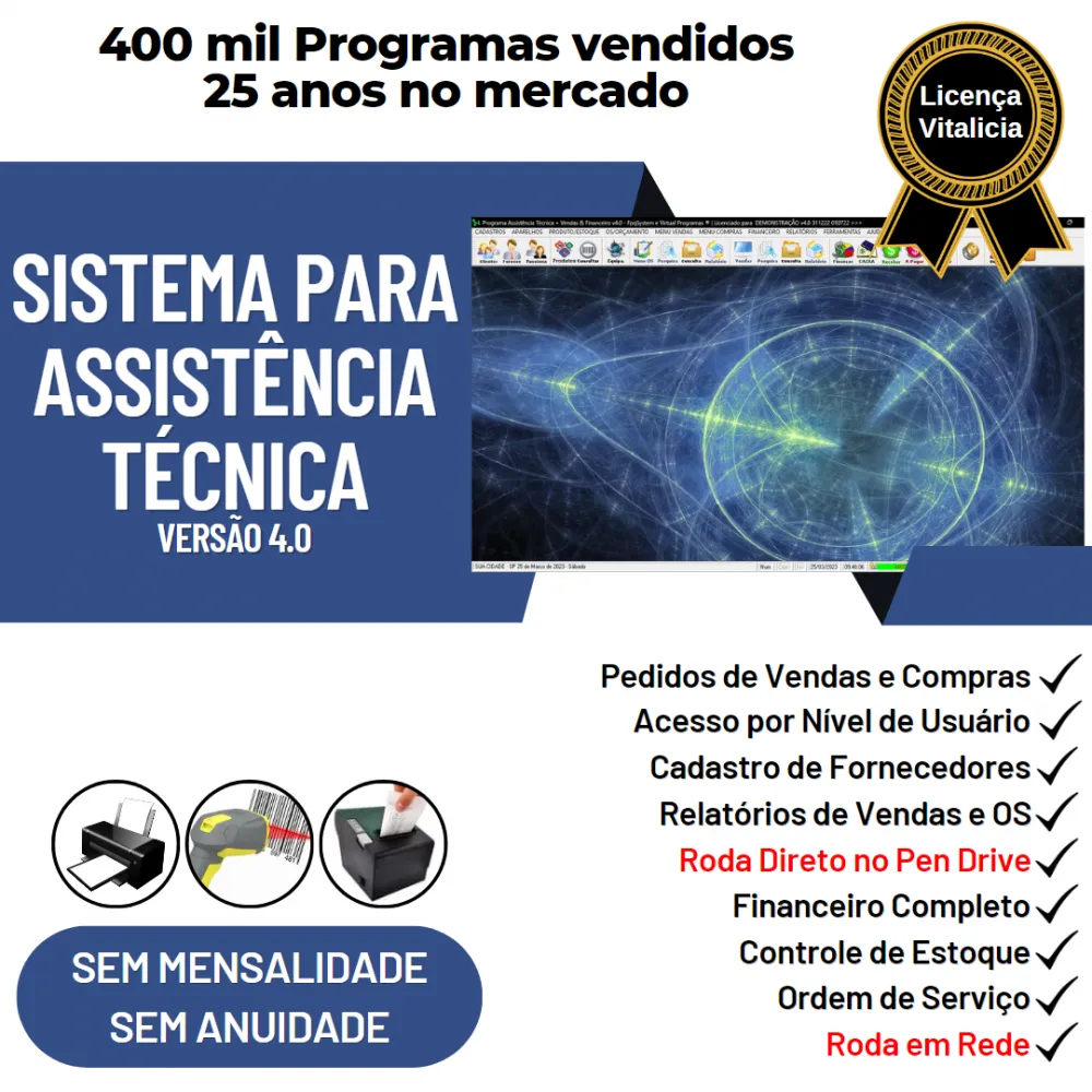 Sistema Ordem de Serviço Assistencia Tecnica, Vendas, Estoque e Financeiro v4.0 - FpqSystem