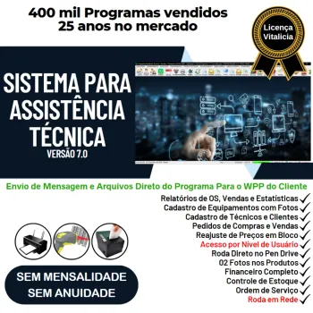 Sistema Ordem de Serviço Assistencia Tecnica, Vendas, Estoque e Financeiro v7.0 Plus + WhatsApp