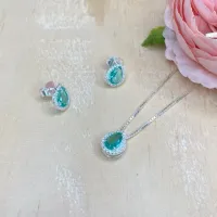 Conjunto de Prata 950 - Gota Verde - CJT303 