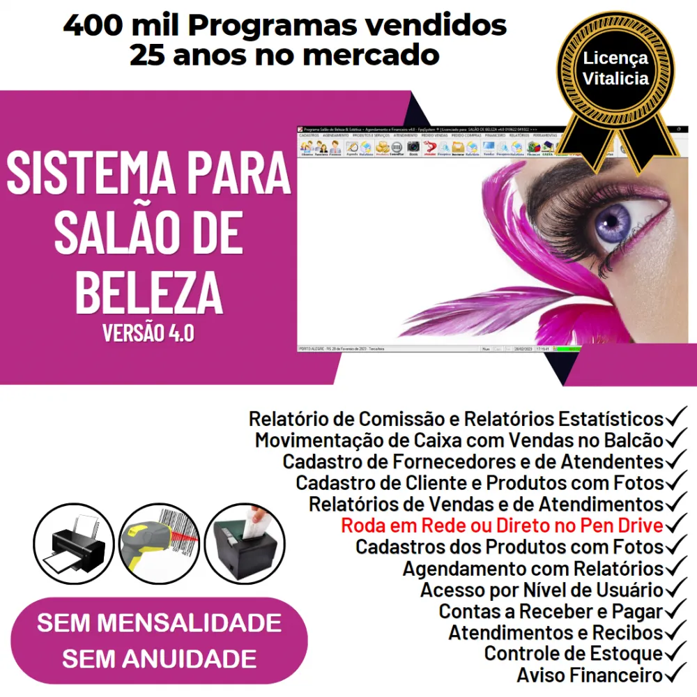 Sistema Salão de Beleza, Agendamento, Vendas e Financeiro v4.0 Plus - FpqSystem