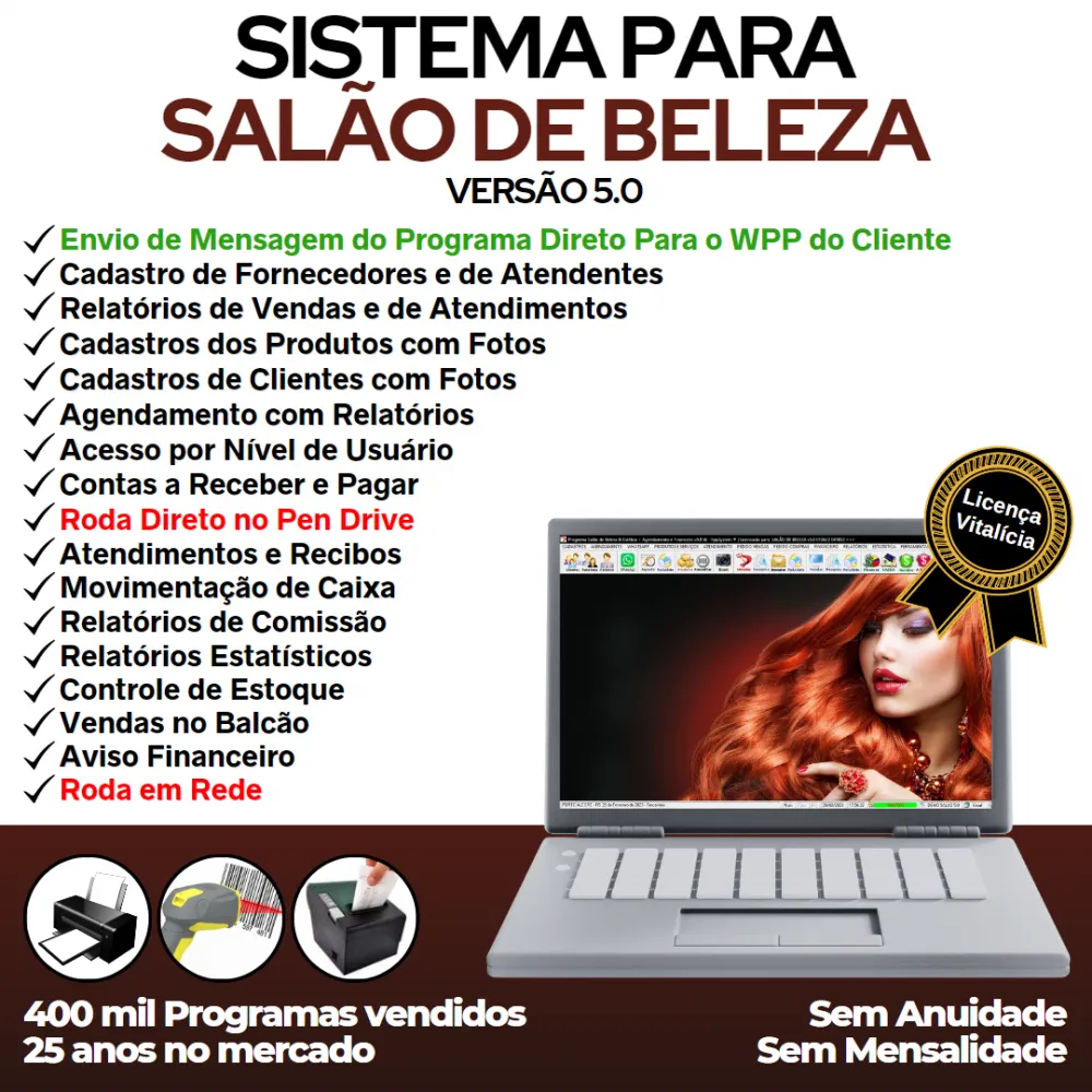 Sistema Salão de Beleza, Agendamento, Vendas e Financeiro v5.0 Plus WhatsApp