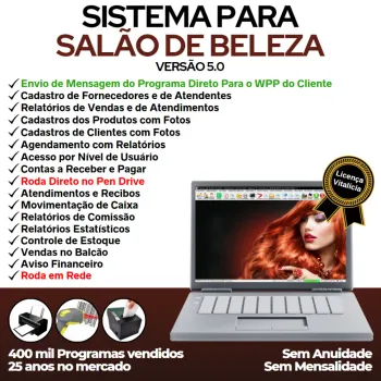 Sistema Salão de Beleza, Agendamento, Vendas e Financeiro v5.0 Plus WhatsApp