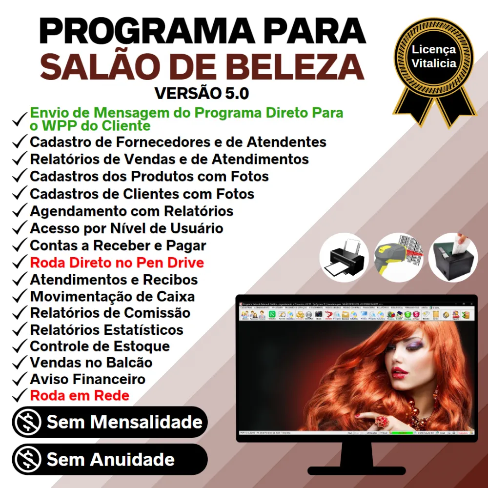 Programa Salão de Beleza, Agendamento, Vendas e Financeiro v5.0 Plus WhatsApp
