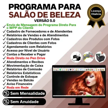 Programa Salão de Beleza, Agendamento, Vendas e Financeiro v5.0 Plus WhatsApp