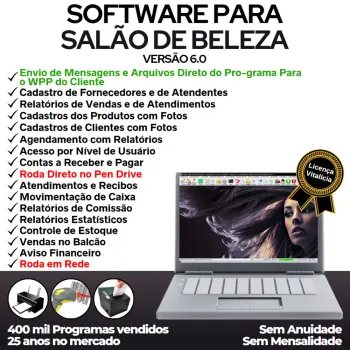 Software Salão de Beleza, Agendamento, Vendas e Financeiro v6.0 Plus WhatsApp via Atendimento