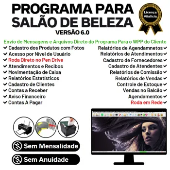 Programa Salão de Beleza, Agendamento, Vendas e Financeiro v6.0 Plus WhatsApp via Atendimento