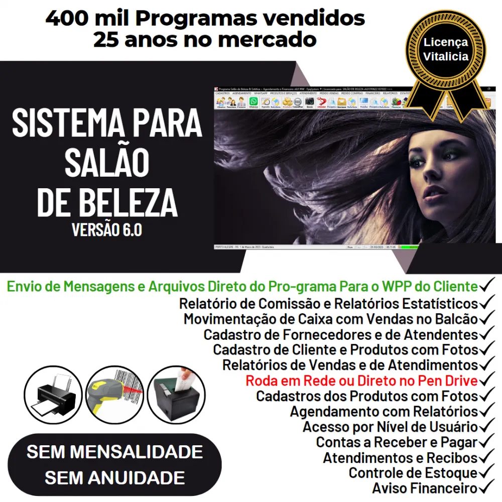 Sistema Salão de Beleza, Agendamento, Vendas e Financeiro v6.0 Plus WhatsApp via Atendimento