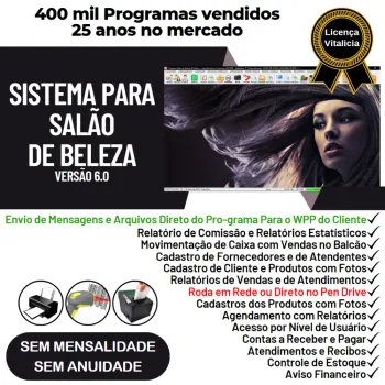 Sistema Salão de Beleza, Agendamento, Vendas e Financeiro v6.0 Plus WhatsApp via Atendimento