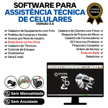 Software Ordem de Serviço Assistência Técnica Celular, Vendas, Estoque e Financeiro v5.0 Plus