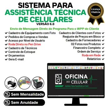 Sistema Ordem de Serviço Assistência Técnica Celular, Vendas, Estoque e Financeiro v6.0 Plus + WhatsApp
