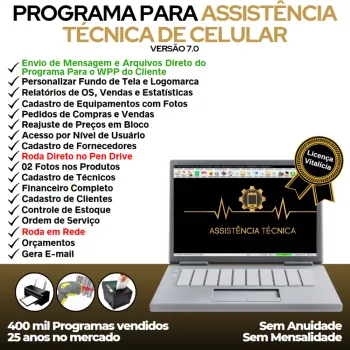 Programa Ordem de Serviço Assistência Técnica Celular, Vendas, Estoque e Financeiro v7.0 Plus + WhatsApp