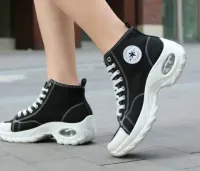 Tênis de corrida original em lona alta para mulheres, tênis de caminhada ao ar livre, tênis leve para jovens, tênis casual para meninas, amarrado cruzado, dedo do pé redondo - Foto 2